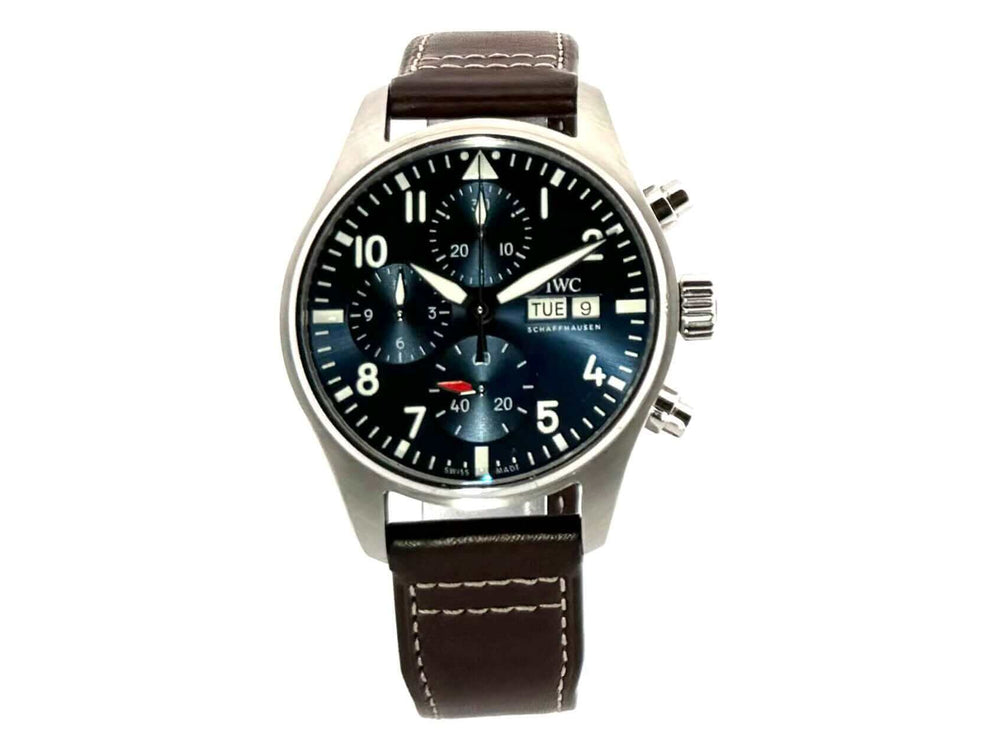 IWC Pilot's Watch Chronograph IW388101, Edelstahlgehäuse, braunes Lederband, blaues Zifferblatt, Chronograph, Automatikwerk, Datumsanzeige