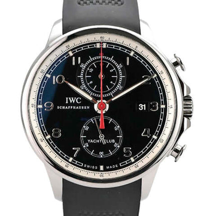 IWC Portugieser Yacht Club Chronograph IW390210 mit schwarzem Zifferblatt und Kautschukband