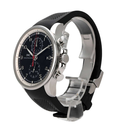 IWC Portugieser Yacht Club Chronograph IW390210, Edelstahlgehäuse, schwarzes Kautschukband, sportliches Design.