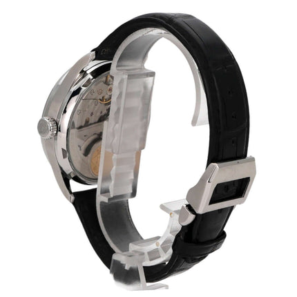 IWC Portugieser Automatic IW500109 Detailansicht mit schwarzem Lederarmband und Edelstahlgehäuse.