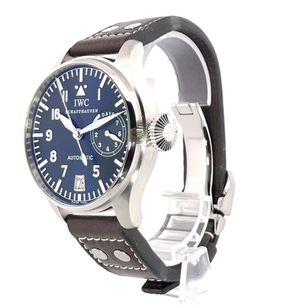 IWC Große Fliegeruhr IW500201 mit schwarzem Zifferblatt und braunem Lederarmband