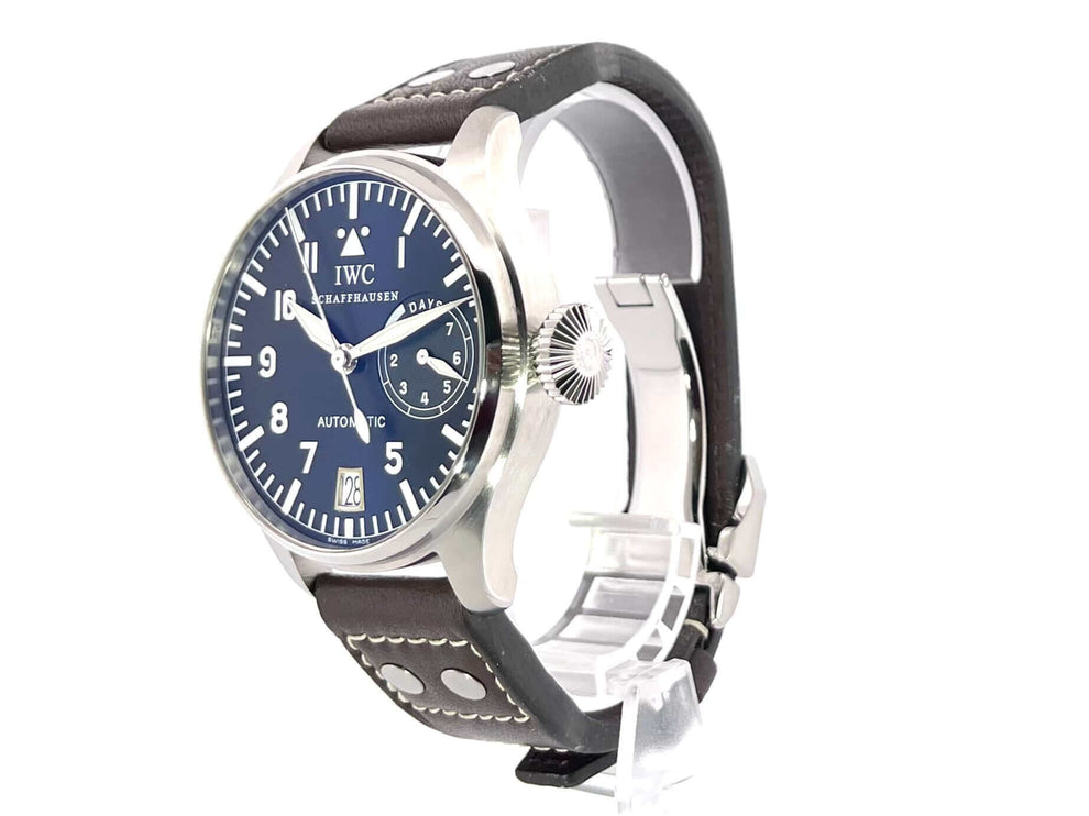 IWC Große Fliegeruhr IW500201 mit schwarzem Zifferblatt und braunem Lederarmband