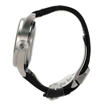IWC Big Pilot Fliegeruhr IW500401 seitliche Ansicht mit schwarzem Lederarmband und Edelstahlgehäuse