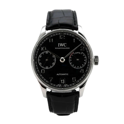IWC Portugieser Automatic 7 Tage IW500703 Uhr mit schwarzem Zifferblatt und Krokolederarmband