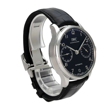 IWC Portugieser Automatic 7 Tage IW500703 mit schwarzem Zifferblatt und Krokoleder-Armband