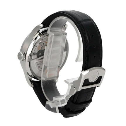 IWC Portugieser Automatic 7 Tage IW500703 Rückansicht mit schwarzem Krokolederarmband und Edelstahlgehäuse.