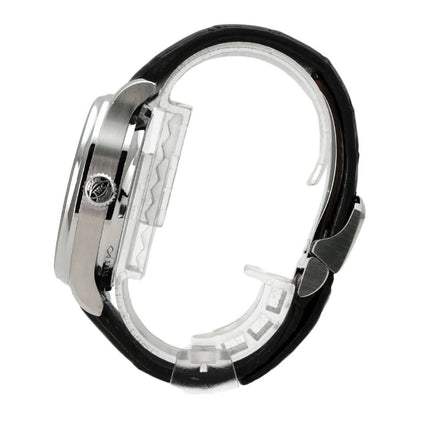 IWC Portugieser Automatic 7 Tage IW500704 seitliche Ansicht mit edlem Krokolederarmband und Edelstahlgehäuse.