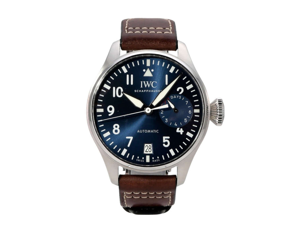 IWC Big Pilots IW500916 Le Petit Prince Armbanduhr mit blauem Zifferblatt und braunem Lederarmband