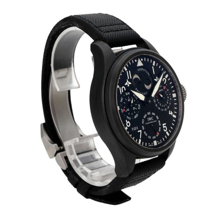 IWC Grosse Fliegeruhr Perpetual Calendar IW502902 TOP GUN schwarze Keramik-Titan-Uhr mit Textilarmband