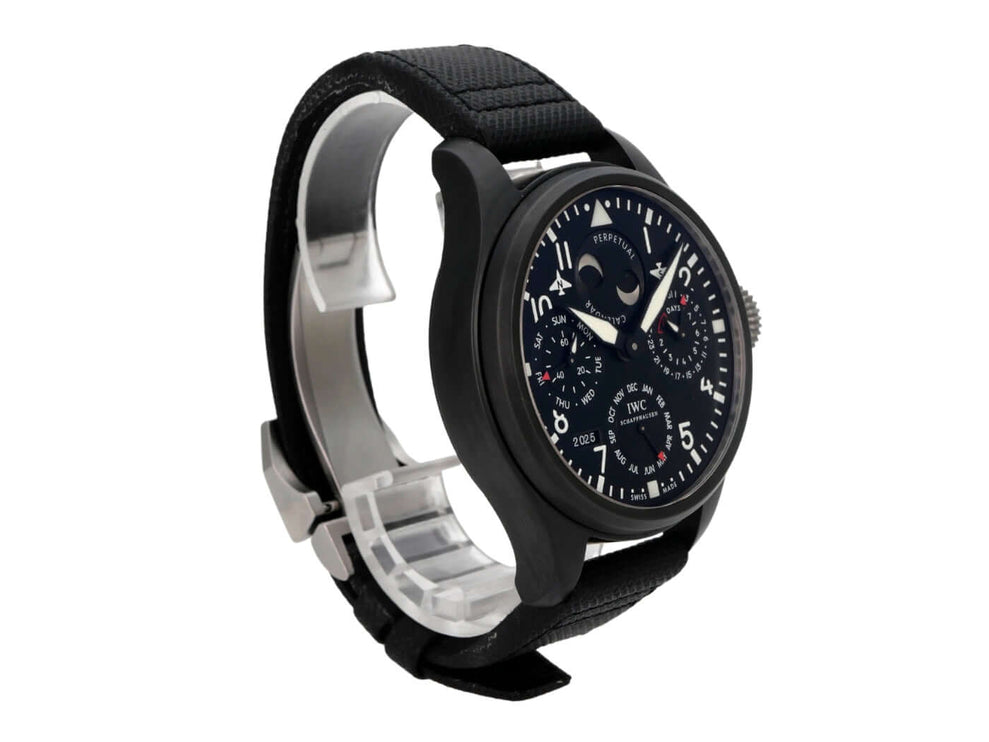 IWC Grosse Fliegeruhr Perpetual Calendar IW502902 TOP GUN schwarze Keramik-Titan-Uhr mit Textilarmband