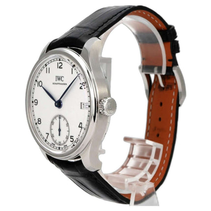 IWC Portugieser Handaufzug IW510212 Acht Tage Edition 150 Years, Edelstahl, weißes Zifferblatt