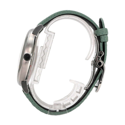 MB&F M.A.D.2 Editions Green Ansicht von der Seite mit grünem Lederband und Edelstahlgehäuse