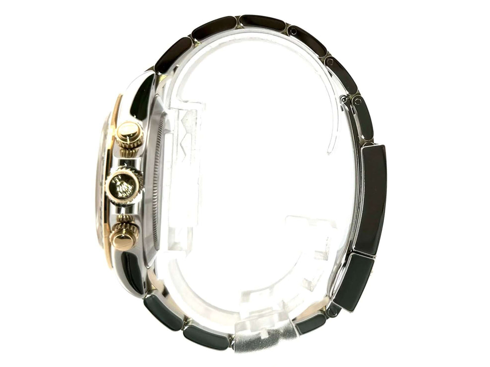 Rolex Daytona Edelstahl Gelbgold 116503, Seitenansicht des Armbands und Gehäuses, 18 kt Gelbgold, poliert und satiniert.