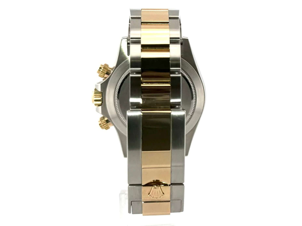 Rückansicht der Rolex Daytona 116503, Edelstahl und 18 kt Gelbgold Armband, poliert und satiniert, mit Sicherheitsfaltschließe.