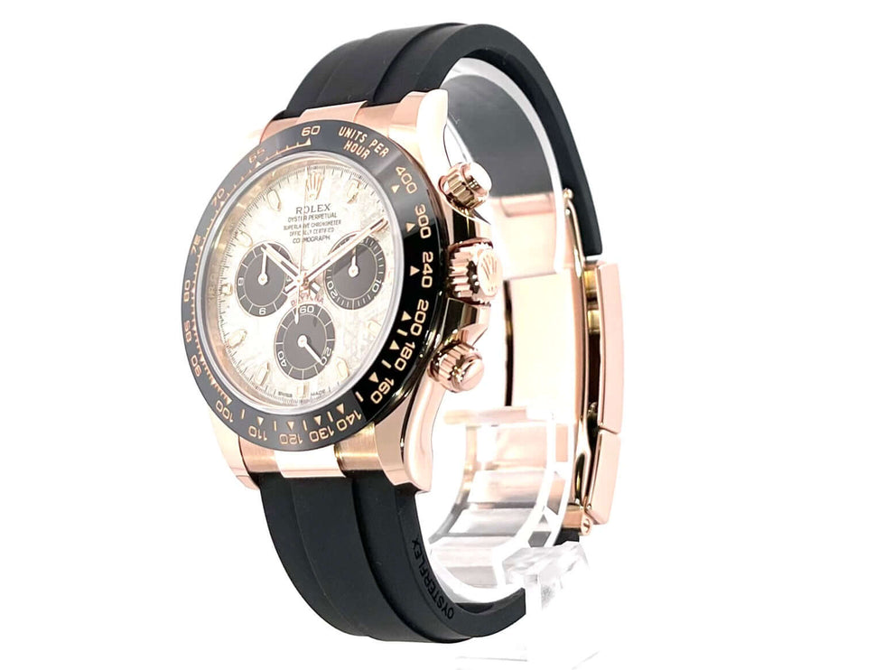 Rolex Daytona 116515LN Everose-Gold Meteorite Oysterflex Uhr mit schwarzem Armband und Keramik-Lünette, 18 kt Everose-Gold Gehäuse