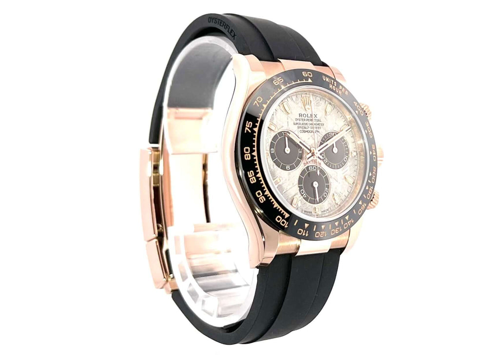 Rolex Daytona 116515LN Everose-Gold Meteorite mit schwarzem Oysterflex-Armband und Keramik-Lünette, luxuriöse Armbanduhr für Herren.