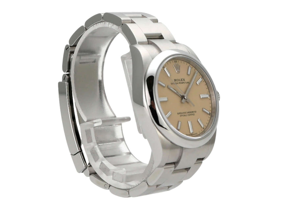 Rolex Oyster Perpetual 34 mm 124200 Beige Uhr mit beigem Zifferblatt und Edelstahlarmband