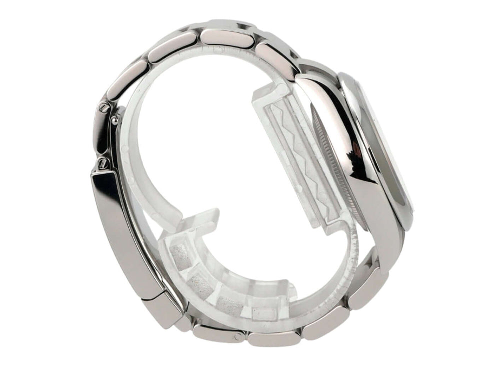 Rolex Oyster Perpetual 34 mm 124200 Beige Armband in Edelstahl, seitliche Ansicht der Uhr