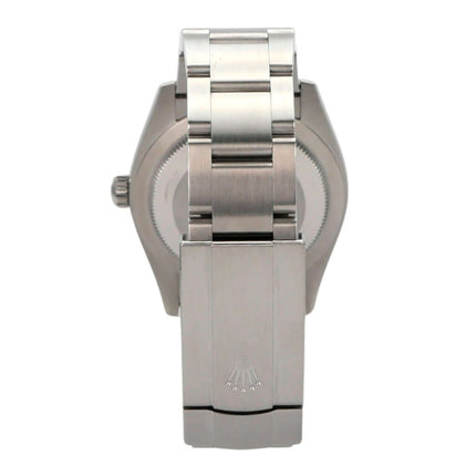 Rolex Oyster Perpetual 34 mm 124200 Beige Ansicht von hinten, Edelstahlarmband und Faltschließe