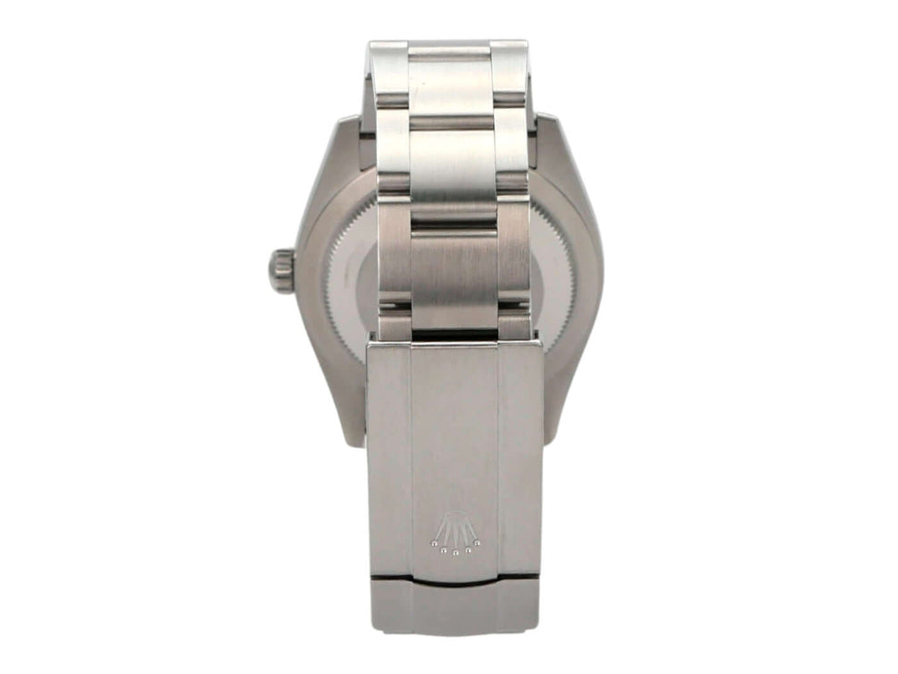 Rolex Oyster Perpetual 34 mm 124200 Beige Ansicht von hinten, Edelstahlarmband und Faltschließe