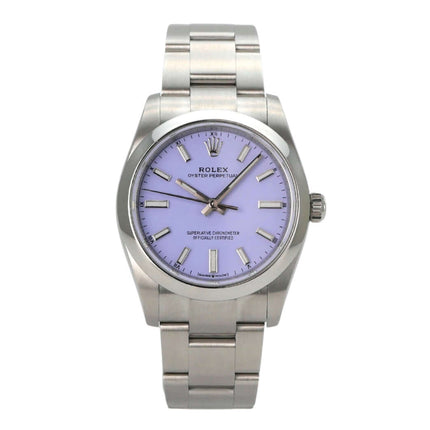Rolex Oyster Perpetual 34 mm 124200 Lavender Herrenarmbanduhr Edelstahl mit lila Zifferblatt