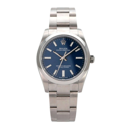 Rolex Oyster Perpetual 34 mm 124200 Med-Blue mit blauem Zifferblatt und Edelstahlband