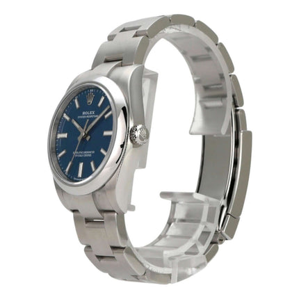 Rolex Oyster Perpetual 34 mm 124200 Med-Blue Uhr mit blauem Zifferblatt und Edelstahlarmband