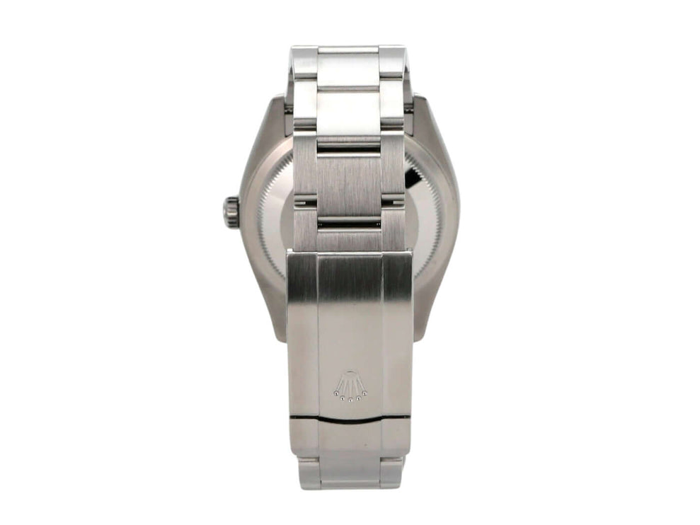 Rolex Oyster Perpetual 36 126000 Lavender Rückansicht des Edelstahlarmbands mit Faltschließe.