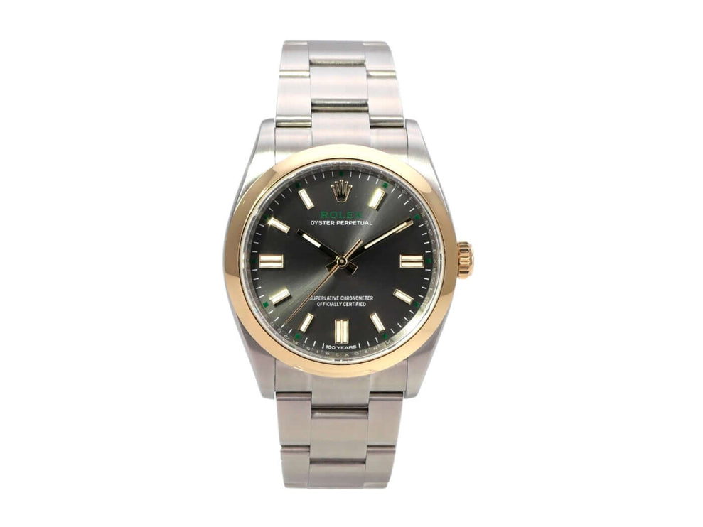 Rolex Oyster Perpetual 36 Ref. 126003 Grau mit Edelstahlband, Gelbgold-Lünette und grauem Zifferblatt
