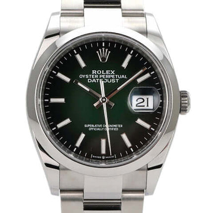 Rolex Datejust 36 Oystersteel 126200 Grün Ombre Automatik-Uhr mit grünem Zifferblatt und Edelstahlband