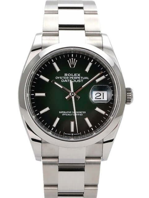 Rolex Datejust 36 Oystersteel 126200 Grün Ombre Automatik-Uhr mit grünem Zifferblatt und Edelstahlband