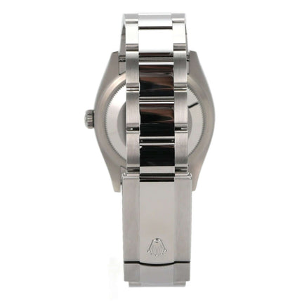 Detailansicht des Rolex Datejust 36 Oystersteel 126200 Grün Ombre mit Oystersteel-Armband.