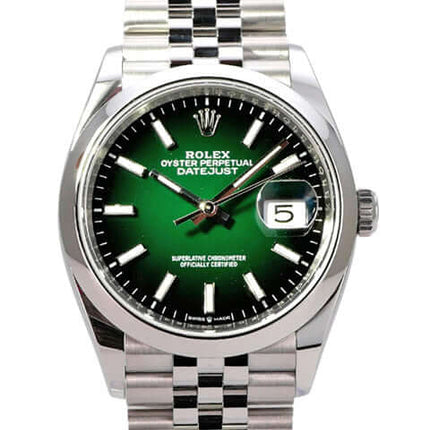 Rolex Datejust 36 Oystersteel 126200 Grün Ombre Jubile-Band mit grünem Zifferblatt und Edelstahlarmband