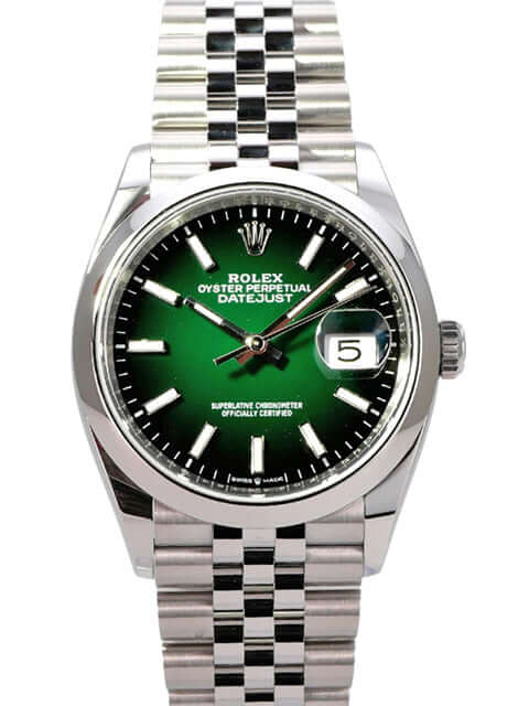 Rolex Datejust 36 Oystersteel 126200 Grün Ombre Jubile-Band mit grünem Zifferblatt und Edelstahlarmband