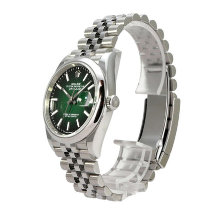 Rolex Datejust 36 Oystersteel 126200 Grün Ombre Jubile-Band, grüne Zifferblattansicht