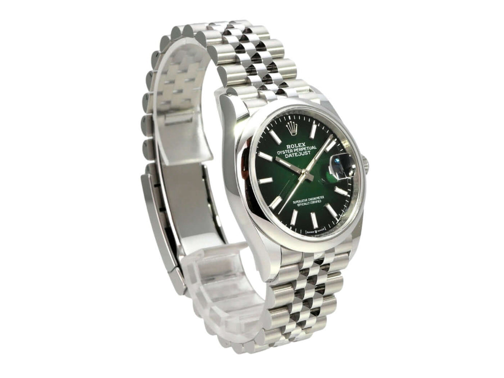 Rolex Datejust 36 Oystersteel 126200 Grün Ombre Jubile-Band mit grünem Zifferblatt und Edelstahlband