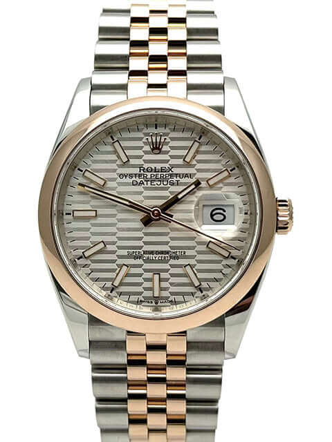 Rolex Datejust 36 Oystersteel Everose-Gold 126201 mit silbernem Riffelmuster Zifferblatt und Jubile-Armband