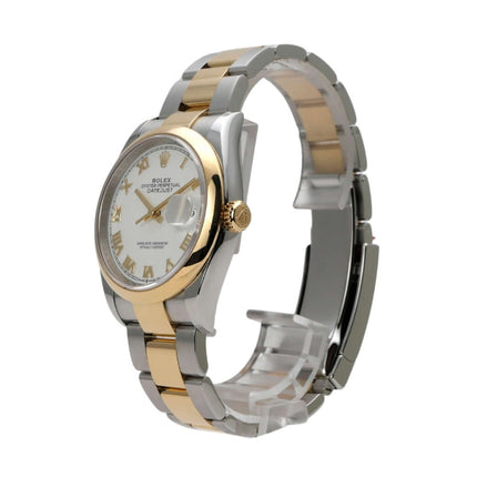 Rolex Datejust 36 126203 Weiß Römisch - Seitenansicht des Armbands aus Edelstahl und 18 kt Gelbgold.