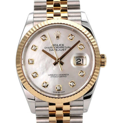 Rolex Datejust 36 126233 Perlmutt Diamant Jubile-Band mit Edelstahl und Gelbgold, automatisches Uhrwerk.