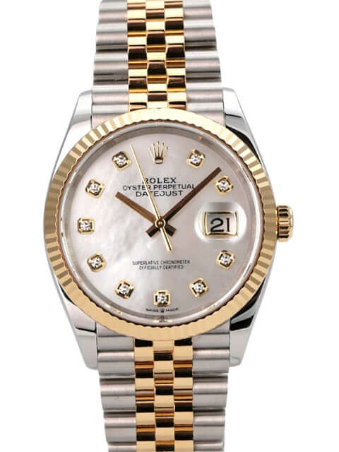 Rolex Datejust 36 126233 Perlmutt Diamant Jubile-Band mit Edelstahl und Gelbgold, automatisches Uhrwerk.