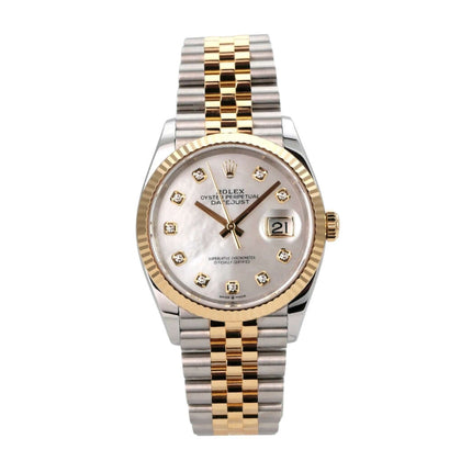 Rolex Datejust 36 126233 Perlmutt Diamant Jubile-Band Edelstahluhr mit Gelbgold und Diamant-Zifferblatt.