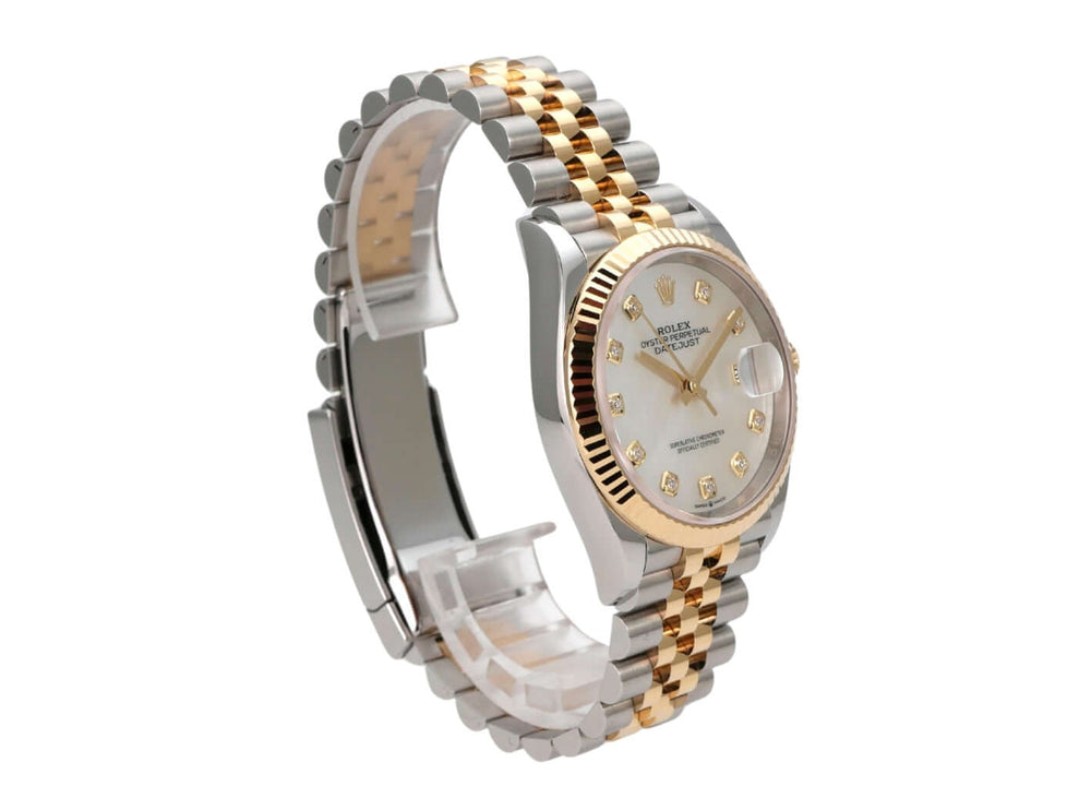Rolex Datejust 36 126233 Perlmutt Diamant Jubile-Band mit Edelstahl und Gelbgold Armband.