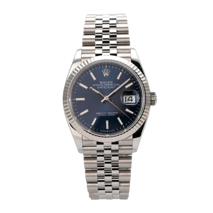 Rolex Datejust 36 Oystersteel Weißgold 126234 Blau Jubile-Band mit blauem Zifferblatt und Edelstahlband