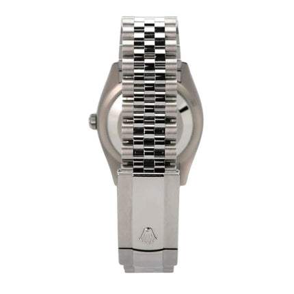Rolex Datejust 36 Oystersteel Weißgold 126234 Blau Jubile-Band Rückansicht mit Jubile-Armband.