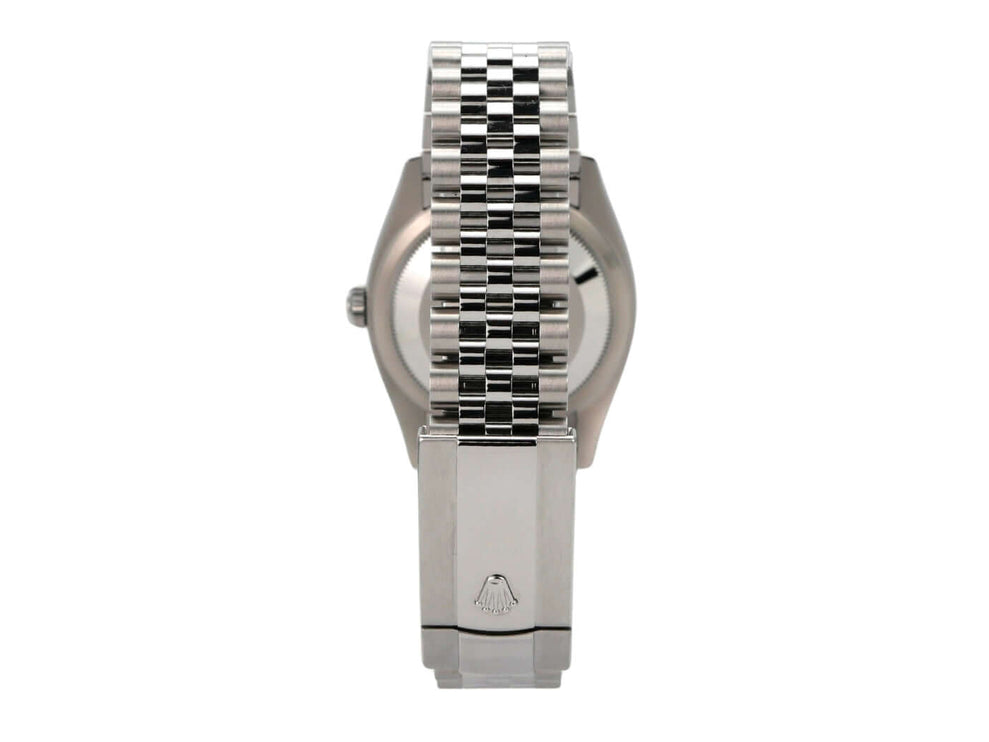 Rolex Datejust 36 Oystersteel Weißgold 126234 Blau Jubile-Band Rückansicht mit Jubile-Armband.