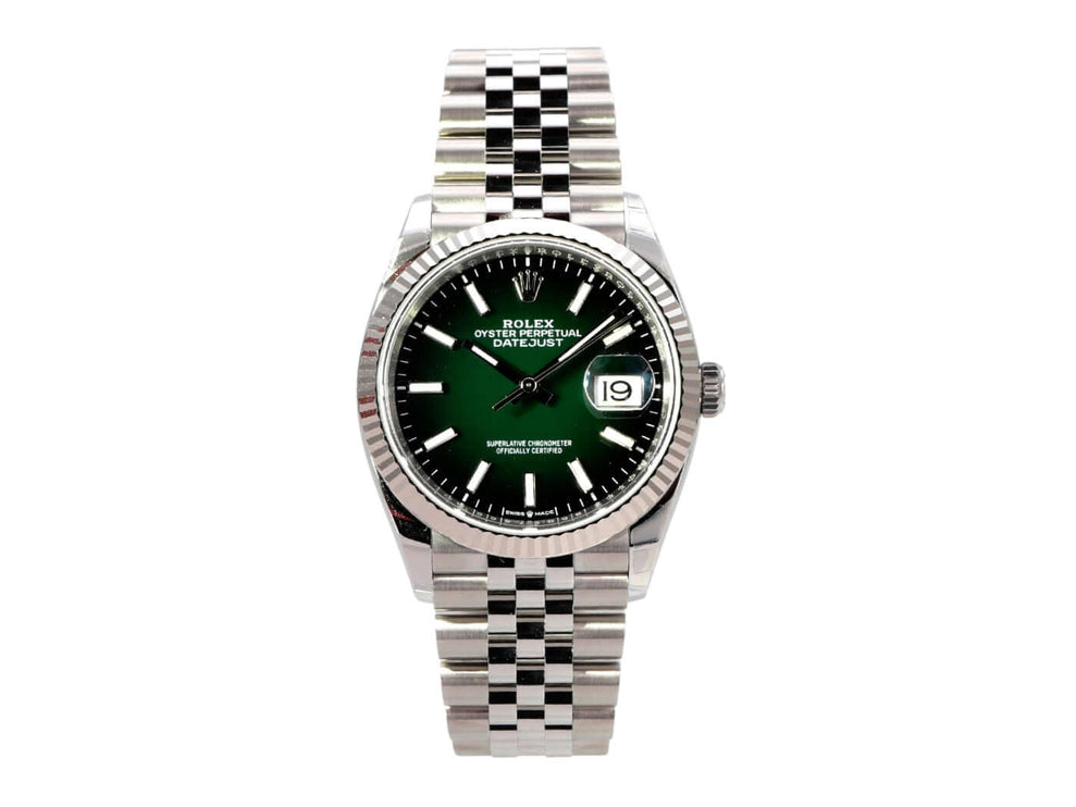 Rolex Datejust 36 Oystersteel Weißgold 126234 Grün Ombre Jubile-Band, grüne Uhr mit Jubile-Band