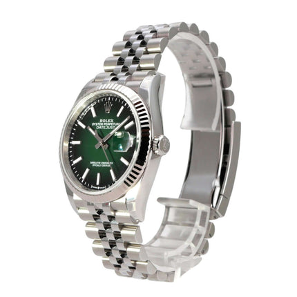 Rolex Datejust 36 Oystersteel Weißgold 126234 Grün Ombre Jubile-Band, grüne Ombre-Zifferblatt Uhr
