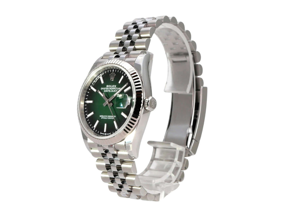 Rolex Datejust 36 Oystersteel Weißgold 126234 Grün Ombre Jubile-Band, grüne Ombre-Zifferblatt Uhr