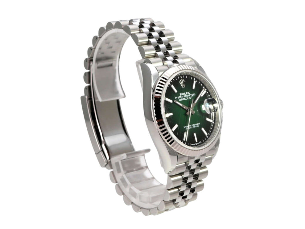 Rolex Datejust 36 Oystersteel Weißgold 126234 Grün Ombre Jubile-Band mit grünem Zifferblatt und Jubile-Armband