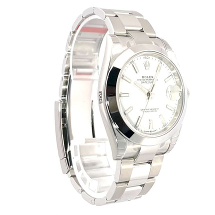 Rolex Datejust 41 Ref. 126300 Edelstahl Weiß, polierte Lünette, Oyster-Band, weißes Zifferblatt mit 18 kt Weißgold Leuchtindizes und Leuchtzeiger